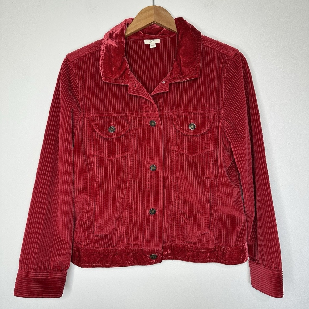 J Jill Velvet Corduroy Jacket Size M Red Spring Classic Western Boho